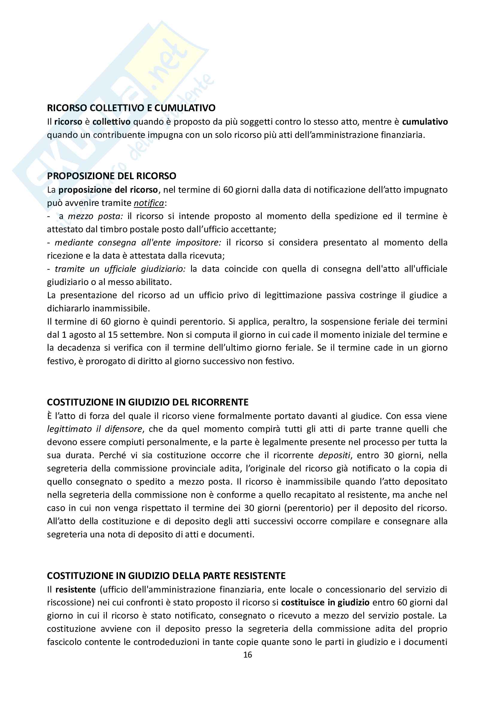 Riassunto esame Diritto tributario, prof. Poddighe, libro consigliato Diritto tributario processuale, Ferrara, Bellè Pag. 16
