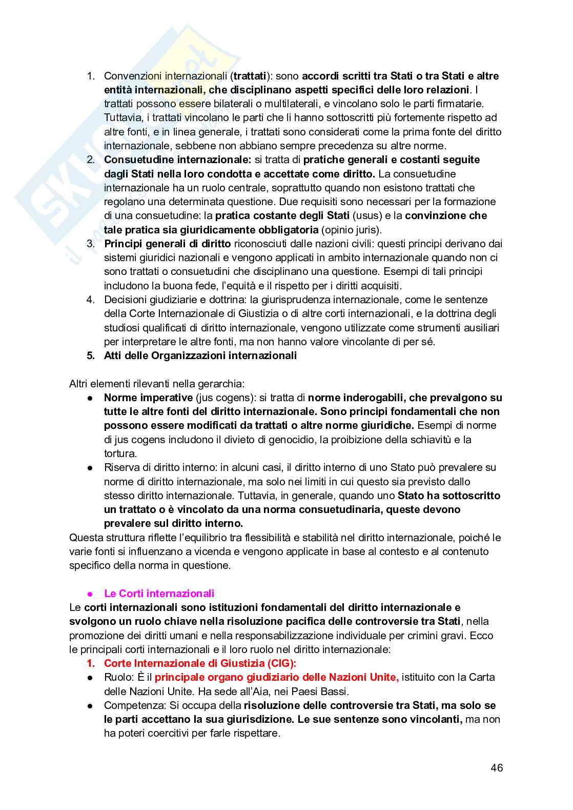 Riassunto esame Diritto internazionale, Prof. Carpanelli Elena, libro consigliato Manuale diritto internazionale , Cassese Pag. 46