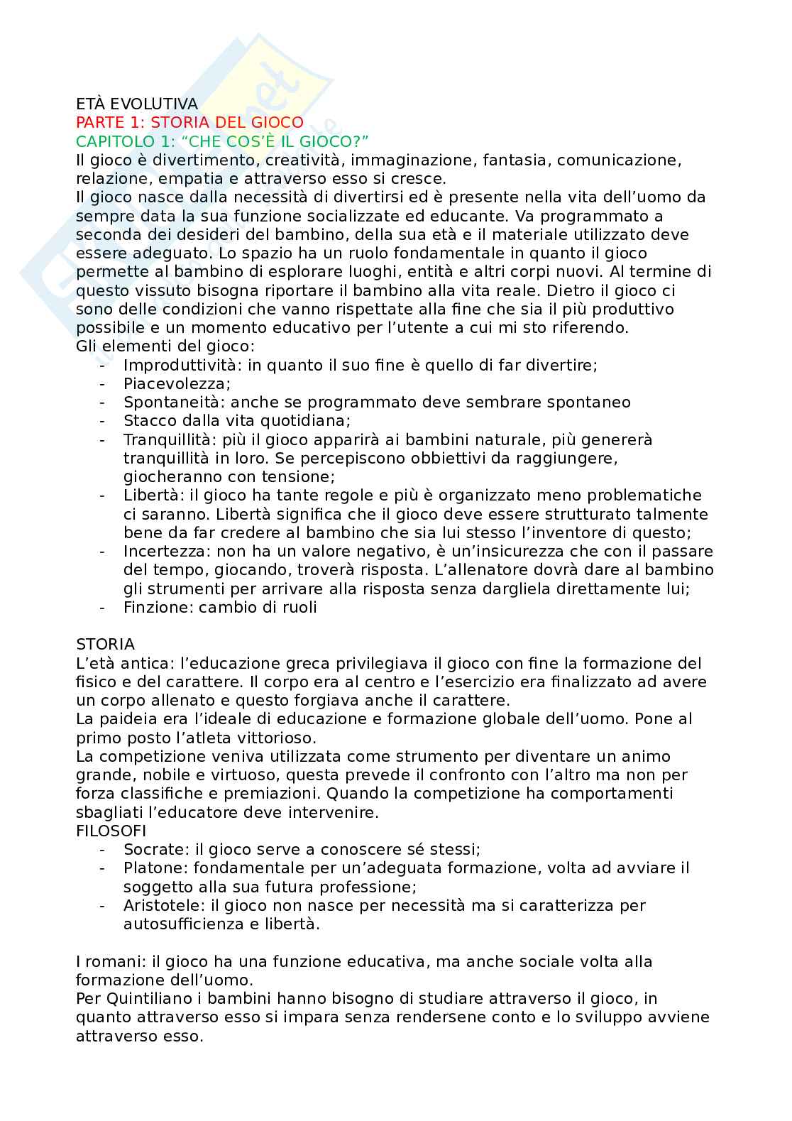 Attività motoria dell'età evolutiva - Appunti Pag. 1