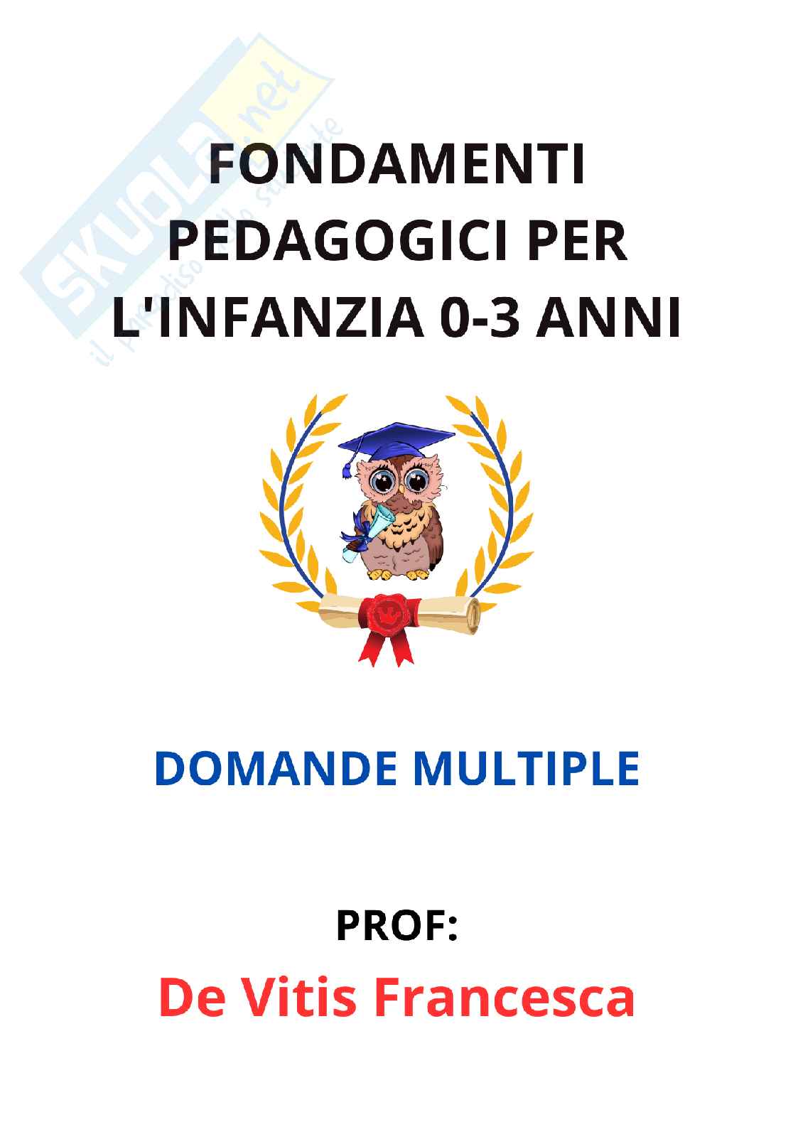 Paniere Fondamenti pedagogici per l'infanzia 0-3 anni - Risposte multiple - aggiornato (2026) Pag. 1