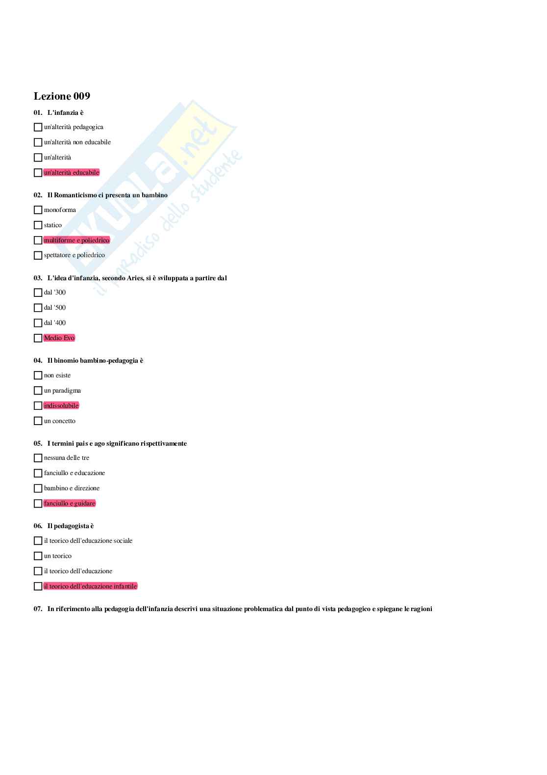 Paniere Fondamenti pedagogici per l'infanzia 0-3 anni - Risposte multiple - aggiornato (2026) Pag. 11