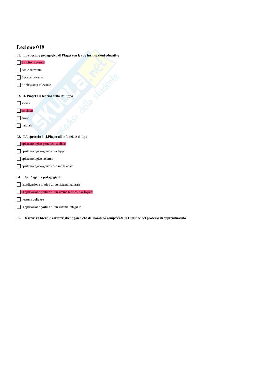 Paniere Fondamenti pedagogici per l'infanzia 0-3 anni - Risposte multiple - aggiornato (2026) Pag. 21