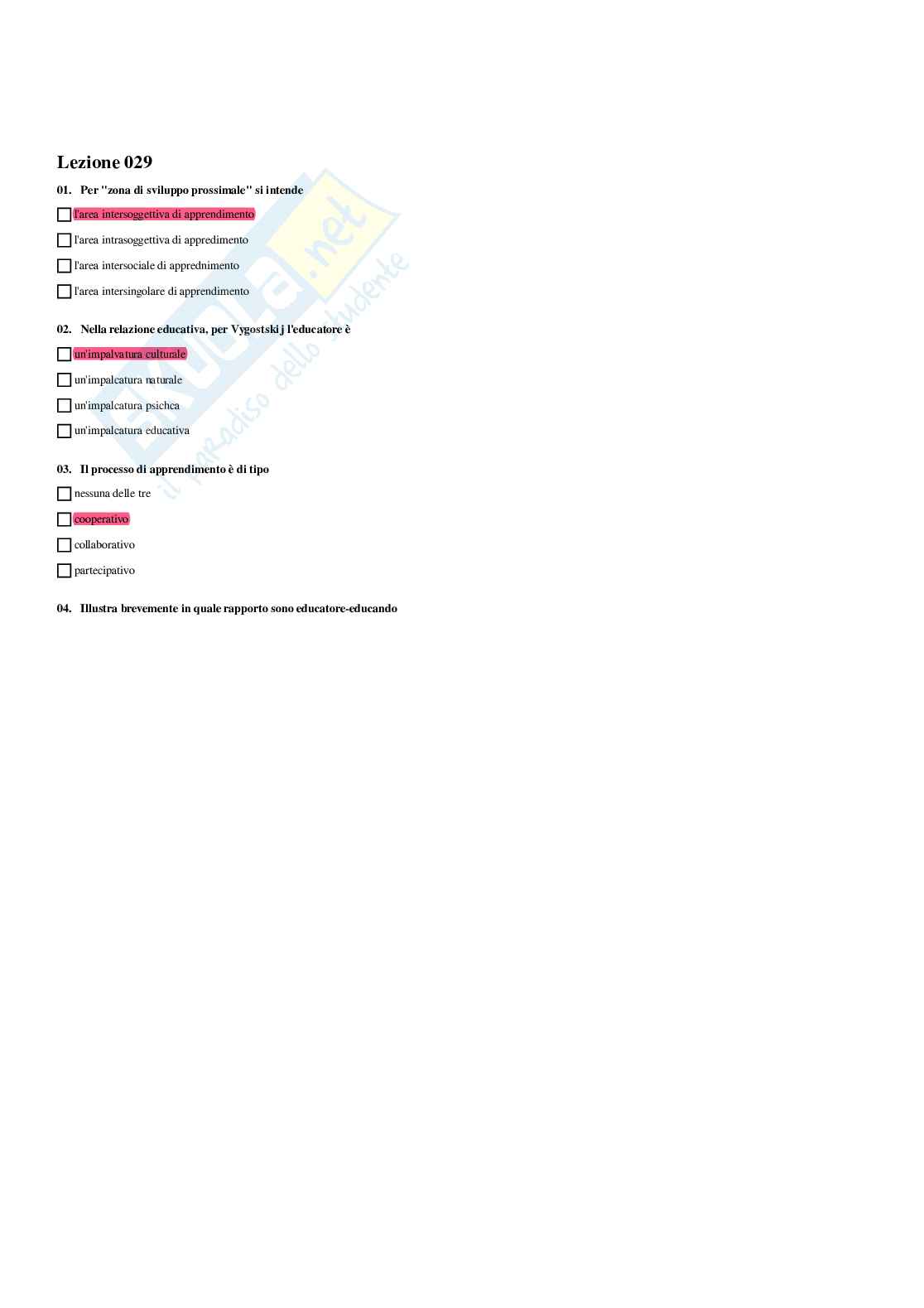 Paniere Fondamenti pedagogici per l'infanzia 0-3 anni - Risposte multiple - aggiornato (2026) Pag. 31