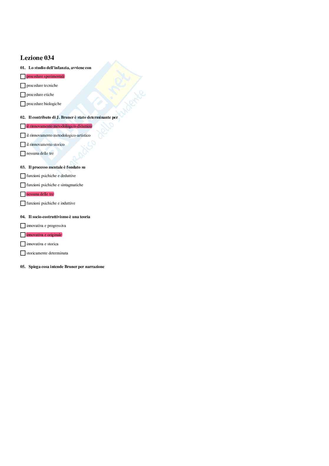 Paniere Fondamenti pedagogici per l'infanzia 0-3 anni - Risposte multiple - aggiornato (2026) Pag. 36