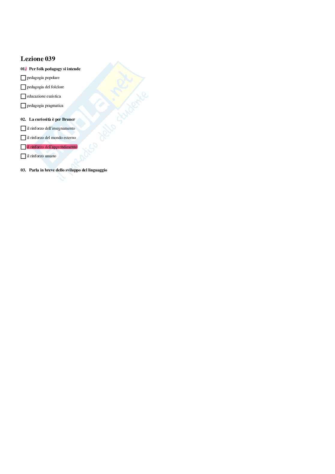 Paniere Fondamenti pedagogici per l'infanzia 0-3 anni - Risposte multiple - aggiornato (2026) Pag. 41