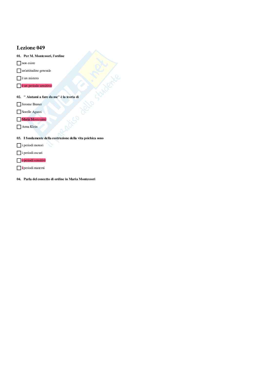 Paniere Fondamenti pedagogici per l'infanzia 0-3 anni - Risposte multiple - aggiornato (2026) Pag. 51