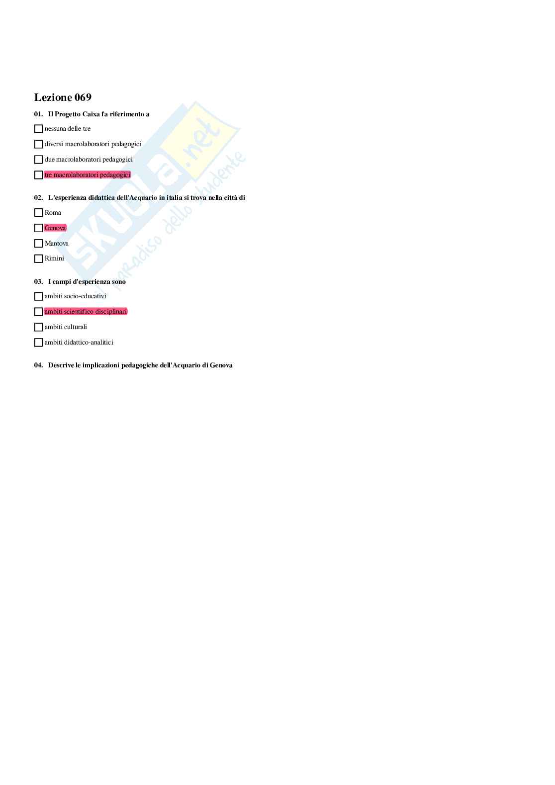 Paniere Fondamenti pedagogici per l'infanzia 0-3 anni - Risposte multiple - aggiornato (2026) Pag. 71