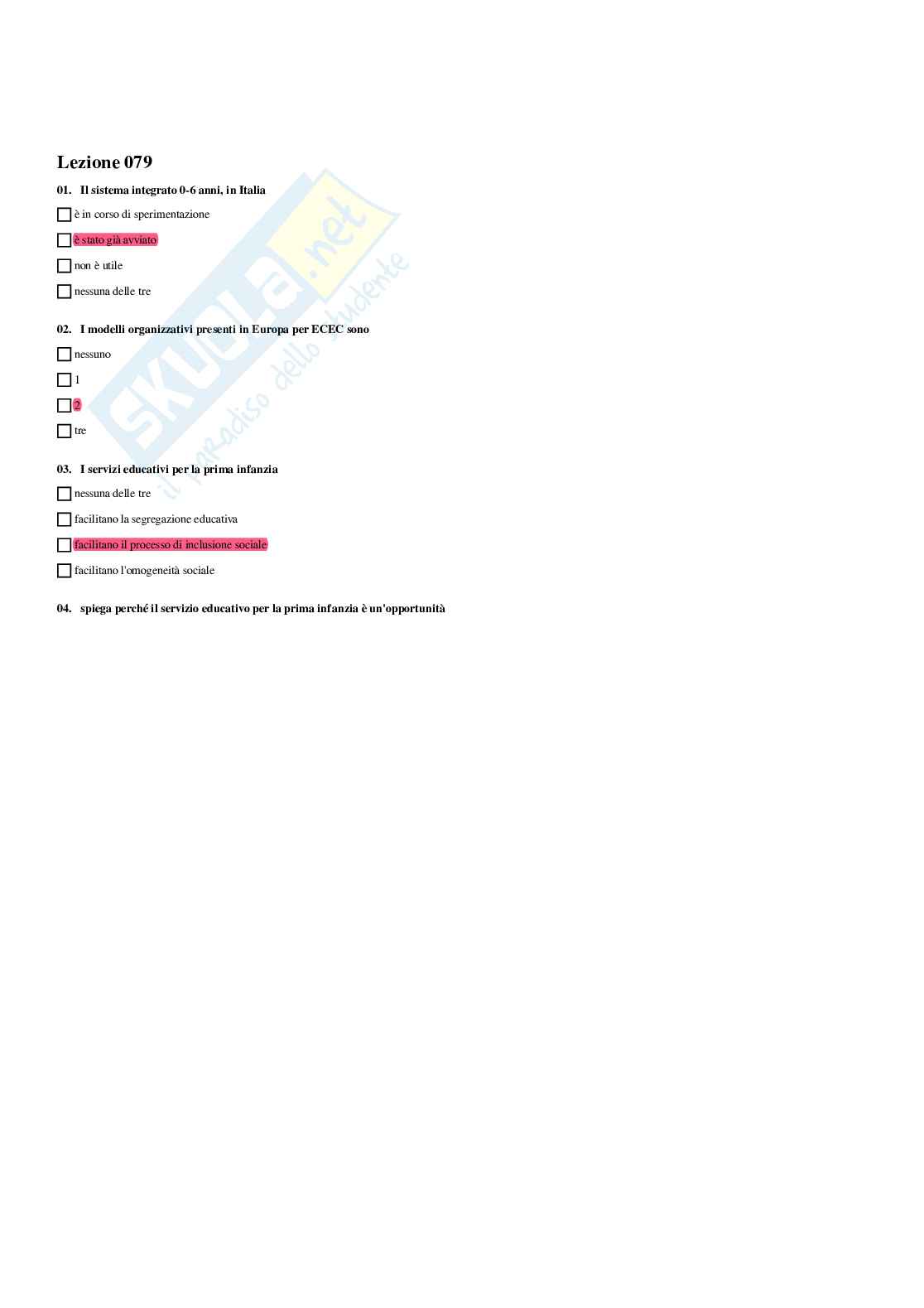Paniere Fondamenti pedagogici per l'infanzia 0-3 anni - Risposte multiple - aggiornato (2026) Pag. 81