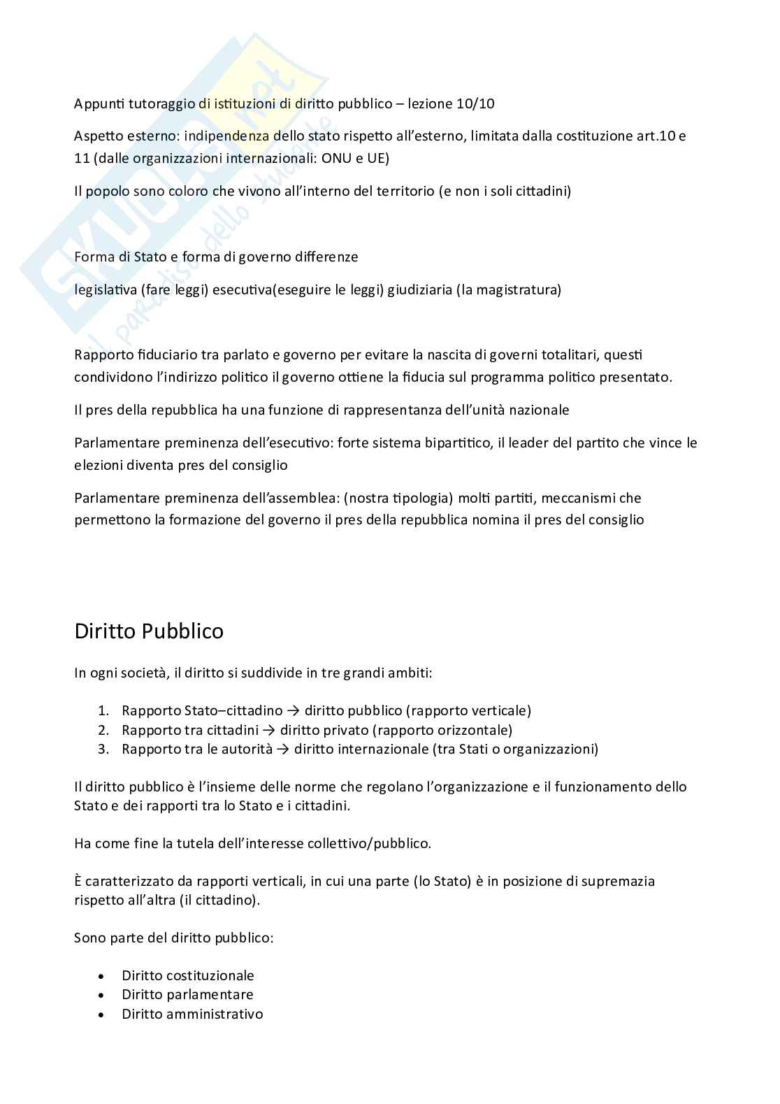 Appunti del tutoraggio di Istituzioni di diritto pubblico Pag. 1