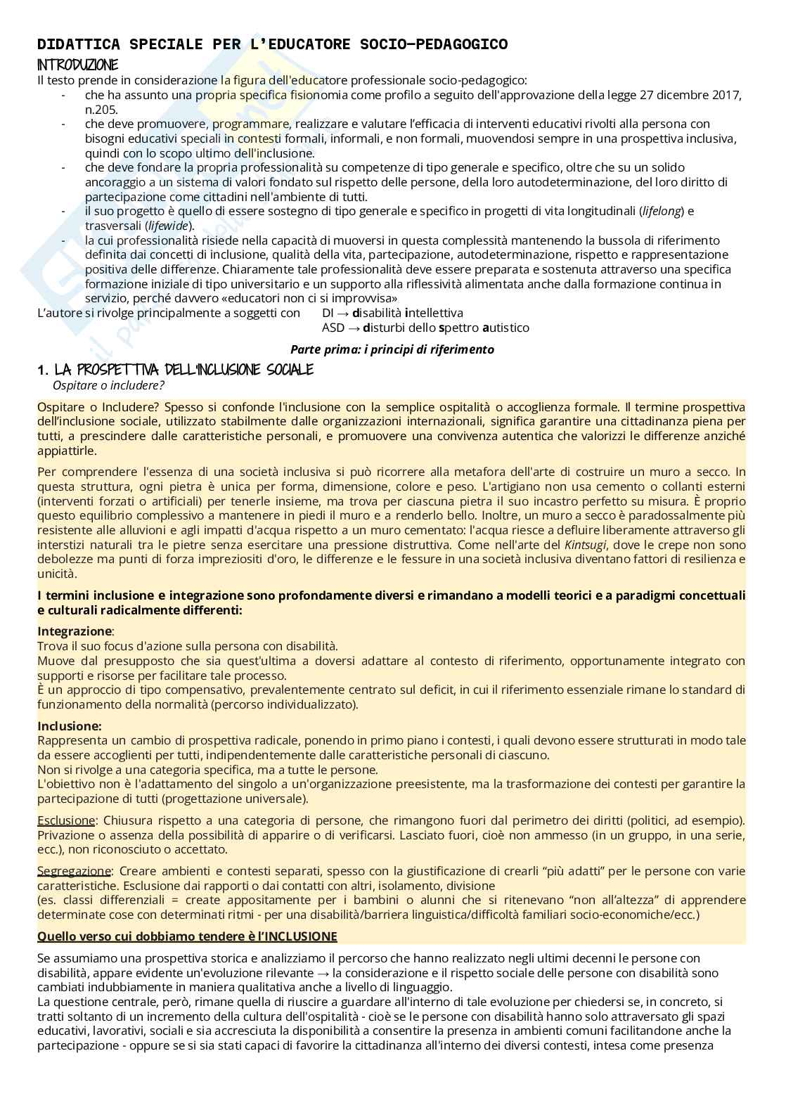 Appunti Didattica e pedagogia speciale Pag. 1