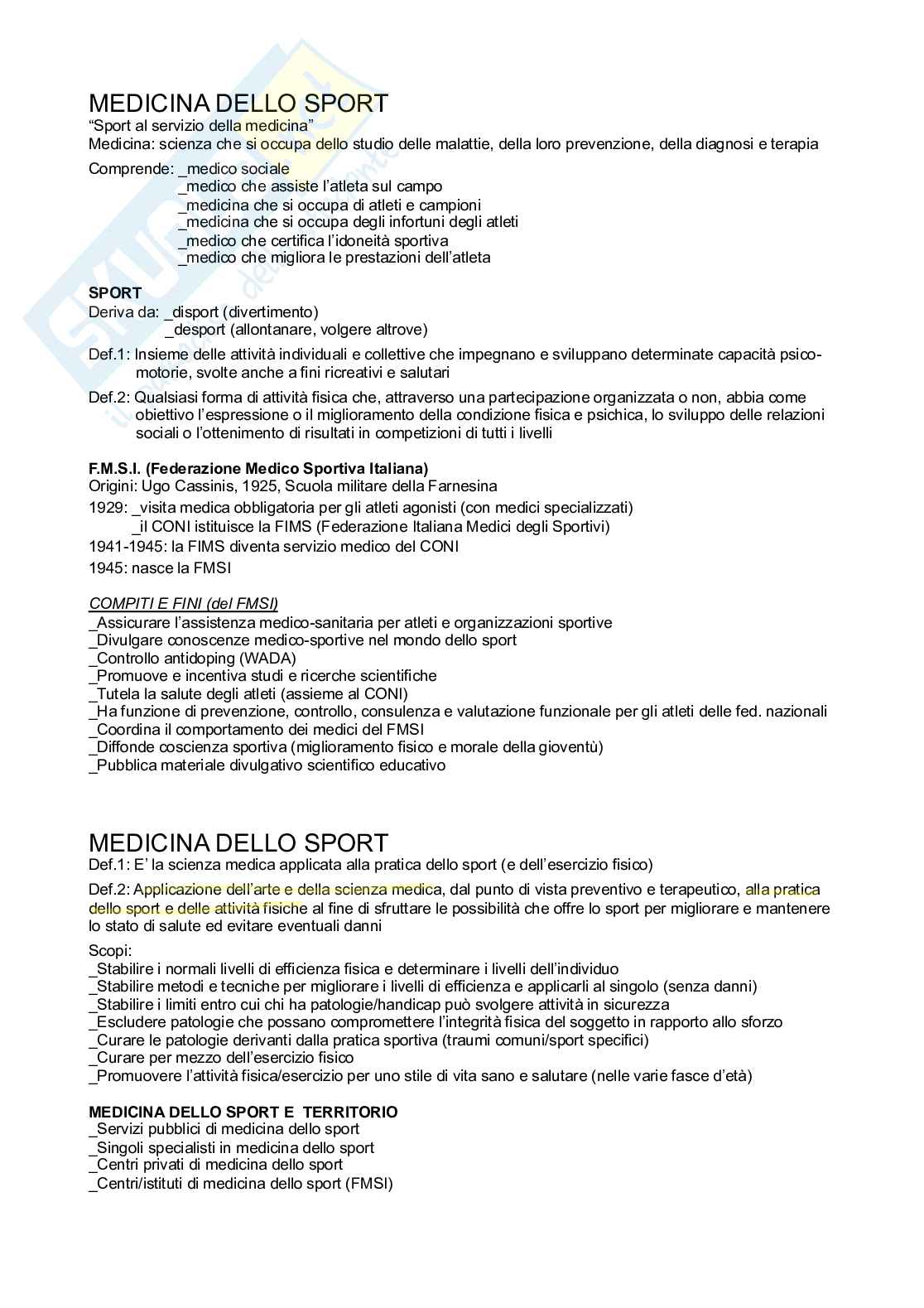 Appunti Medicina dello sport Pag. 1