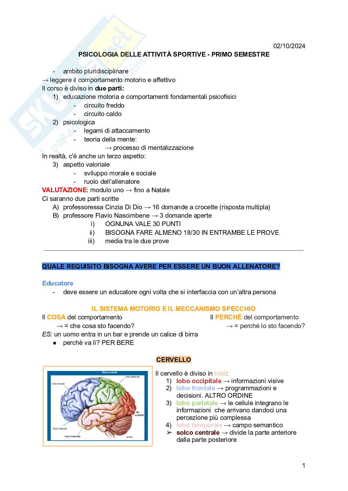 Psicologia delle attività sportive Pag. 1