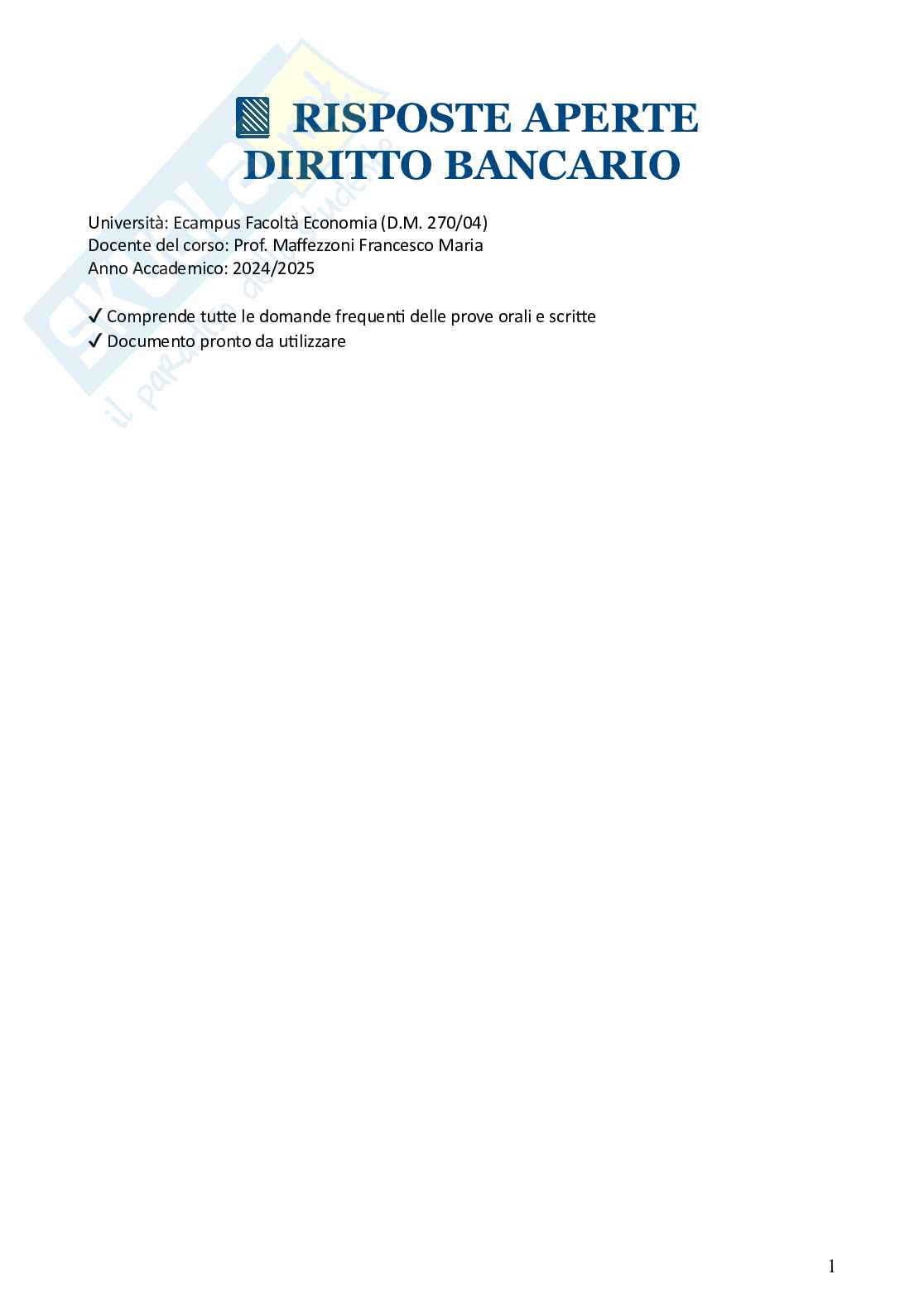 Risposte aperte paniere Diritto bancario  Pag. 1