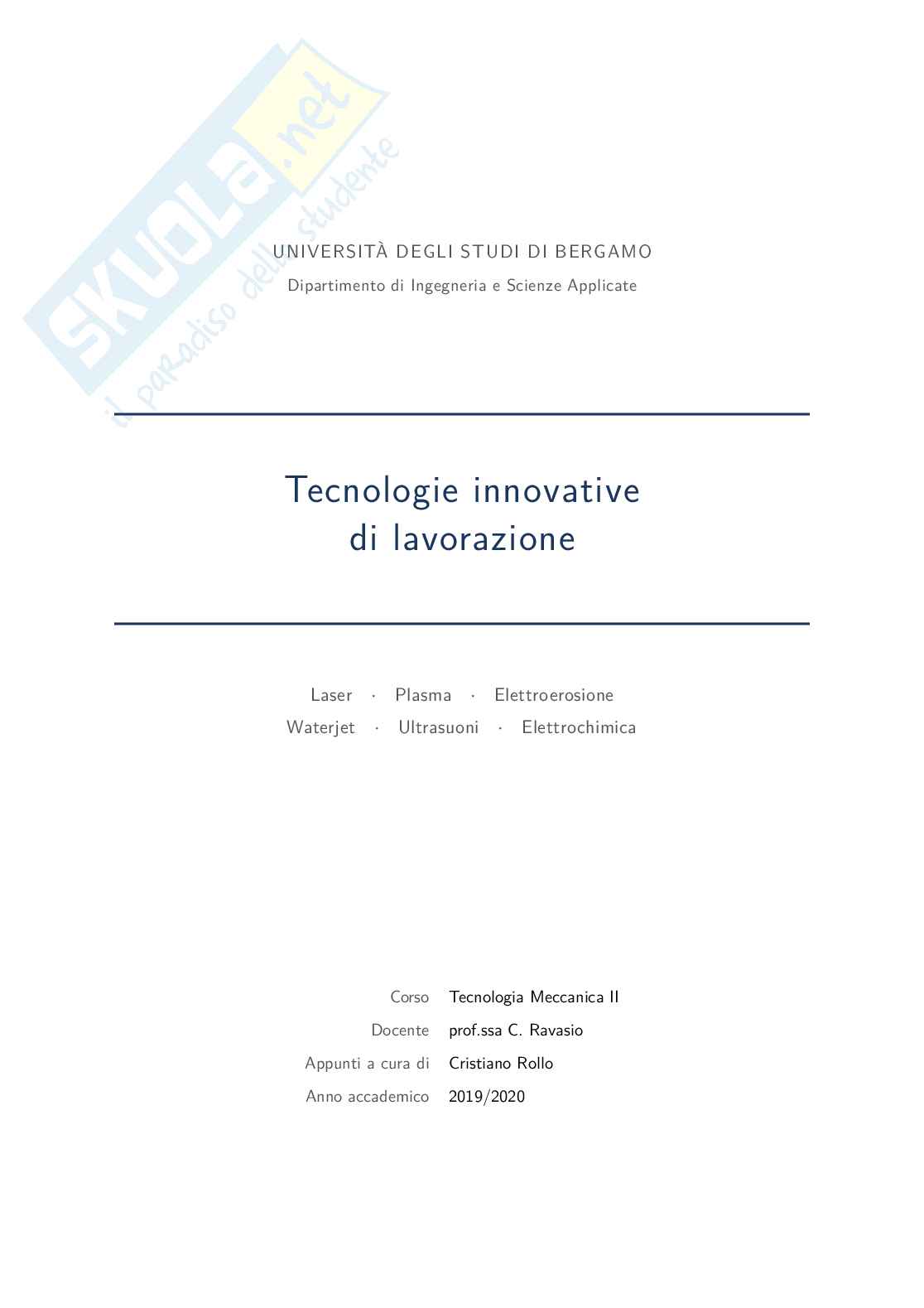 Appunti Tecnologie innovative di lavorazione Pag. 1