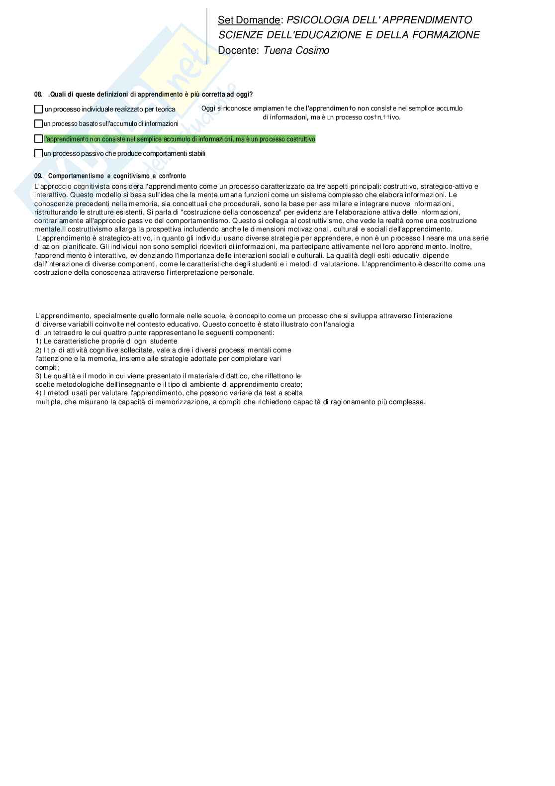 Risposte chiuse e aperte Psicologia dell'apprendimento aggiornate 2025 Pag. 6