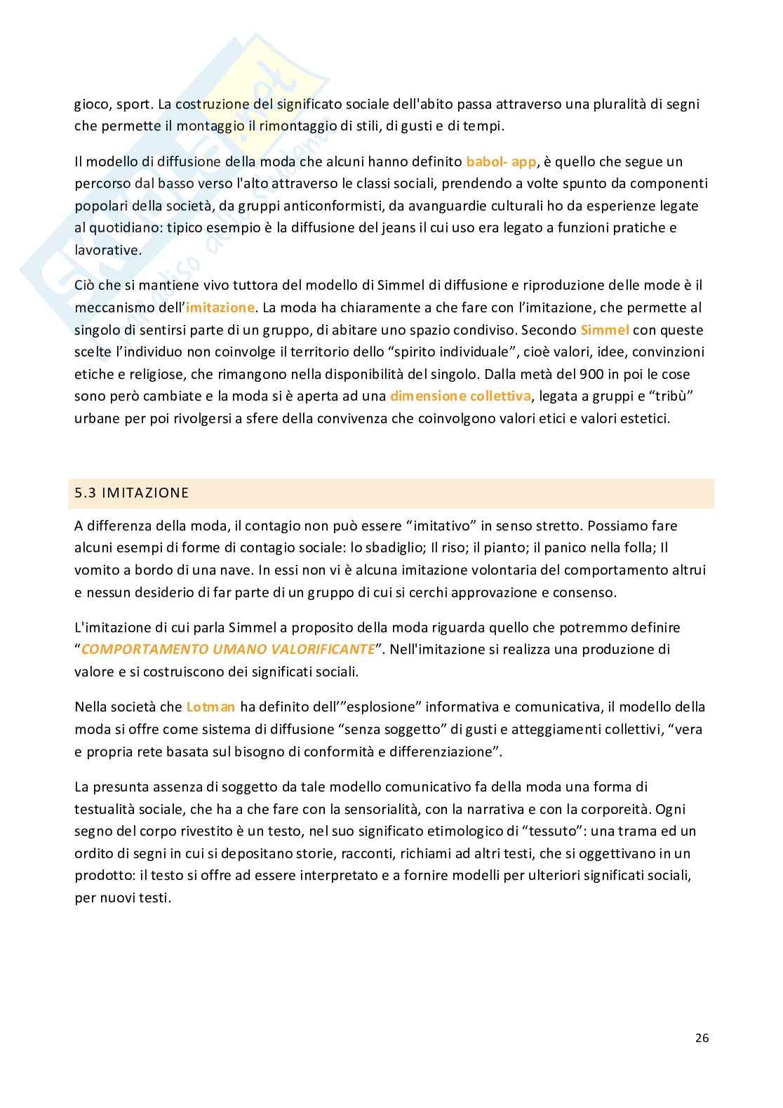 Riassunto esame Sociologia delle culture, Prof. Calefato Patrizia, libro consigliato La moda e il corpo. Teorie, concetti, prospettive critiche,  Patrizia Calefato Pag. 26