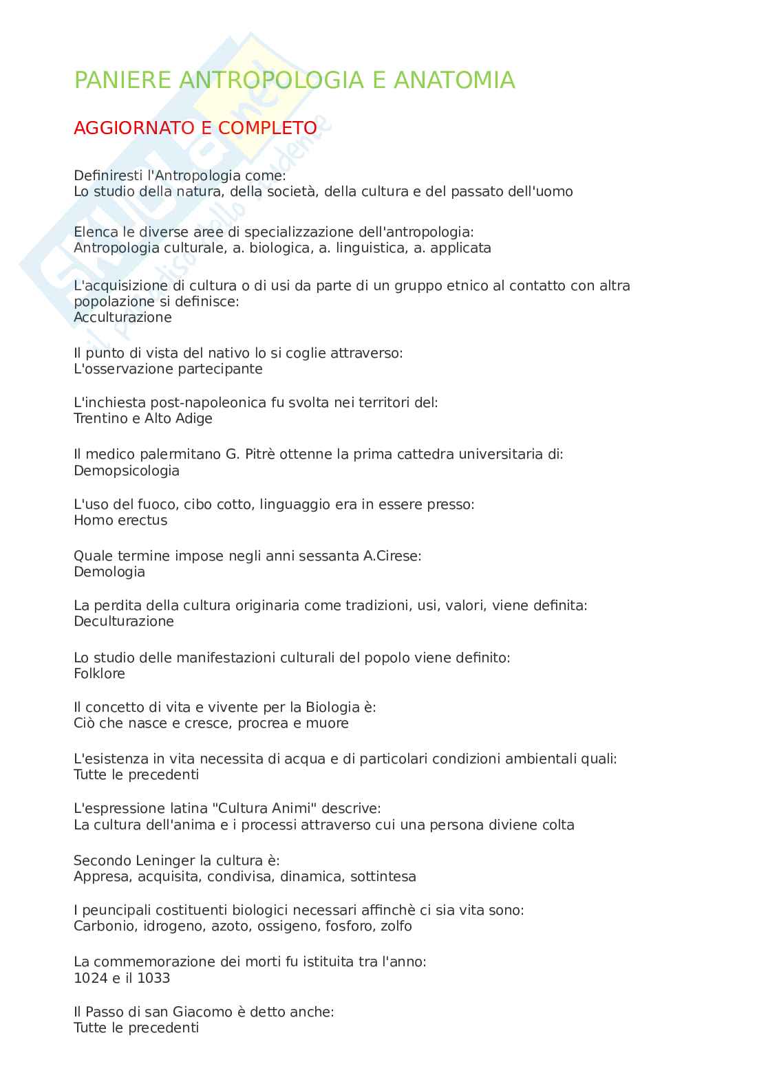 Paniere Antropologia e anatomia, aggiornato e completo. In ordine Pag. 1