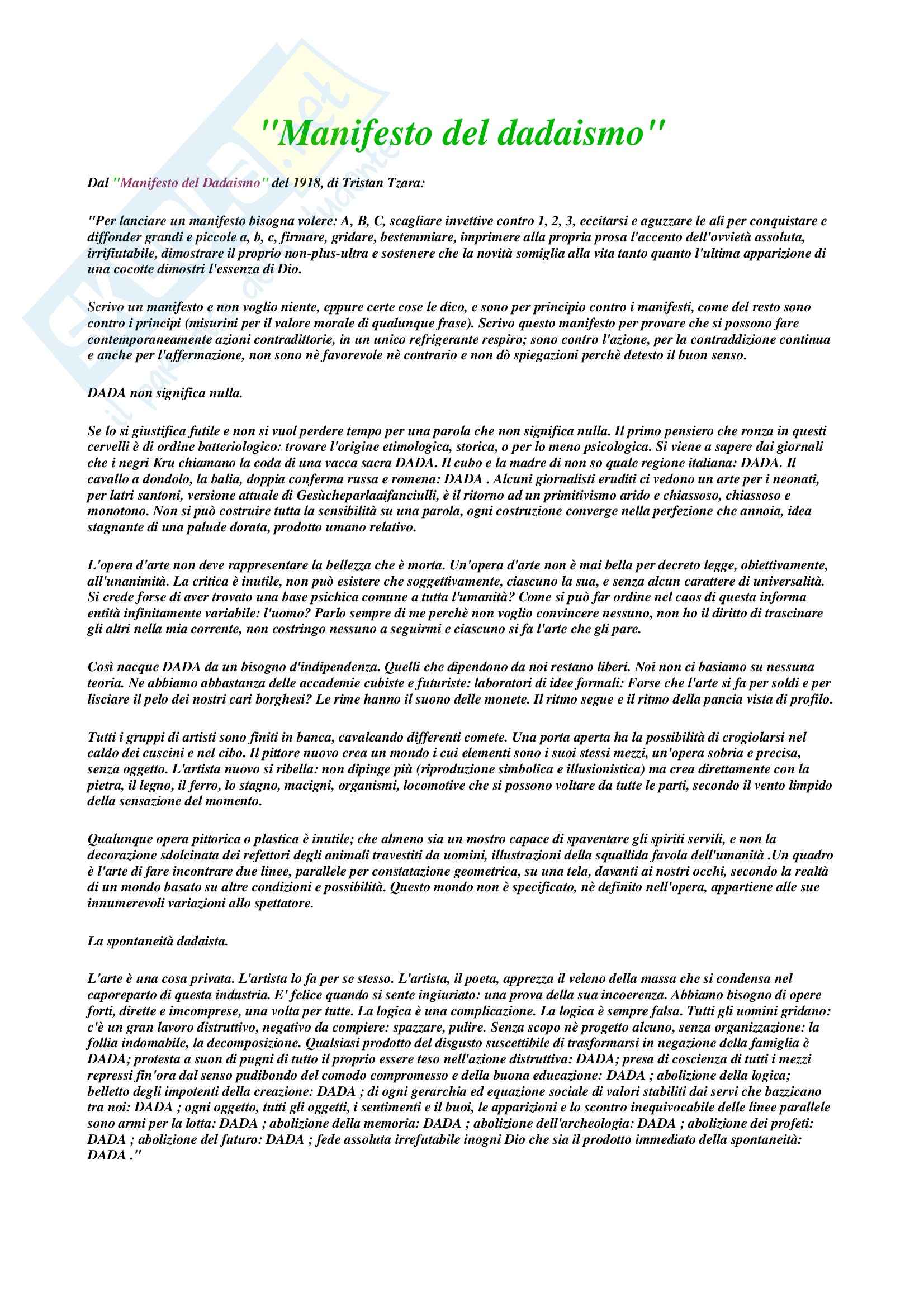 Manifesto del dadaismo Pag. 1