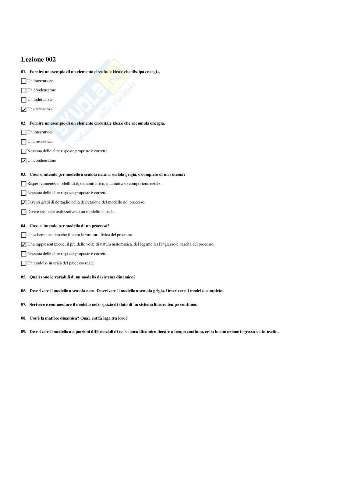Paniere Sistemi di Controllo Avanzati - Risposte Multiple Pag. 2