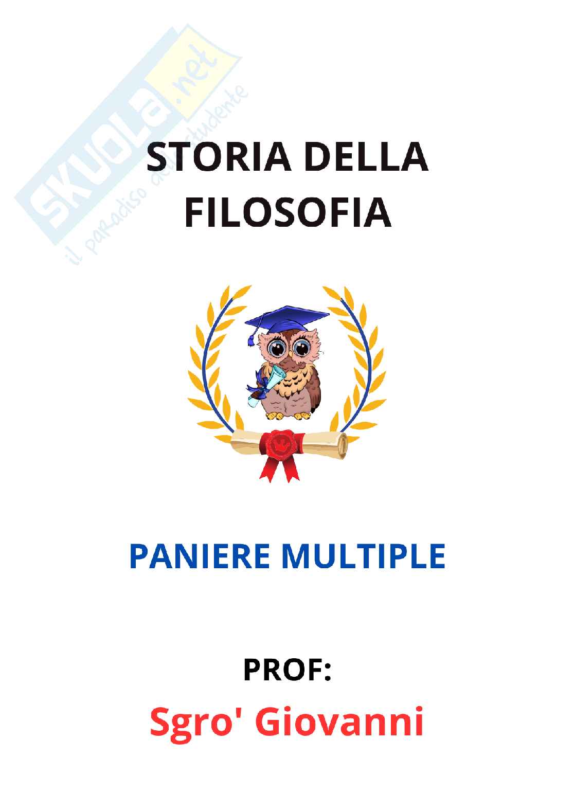 Paniere Storia della filosofia - Risposte multiple - aggiornato (2026) Pag. 1