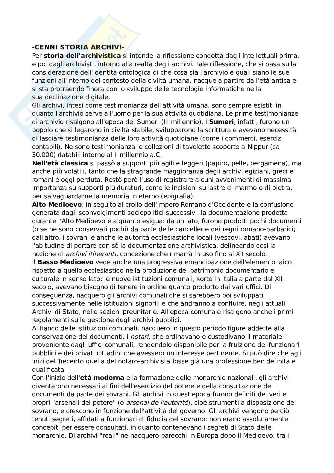 Storia dell'archivistica Pag. 1
