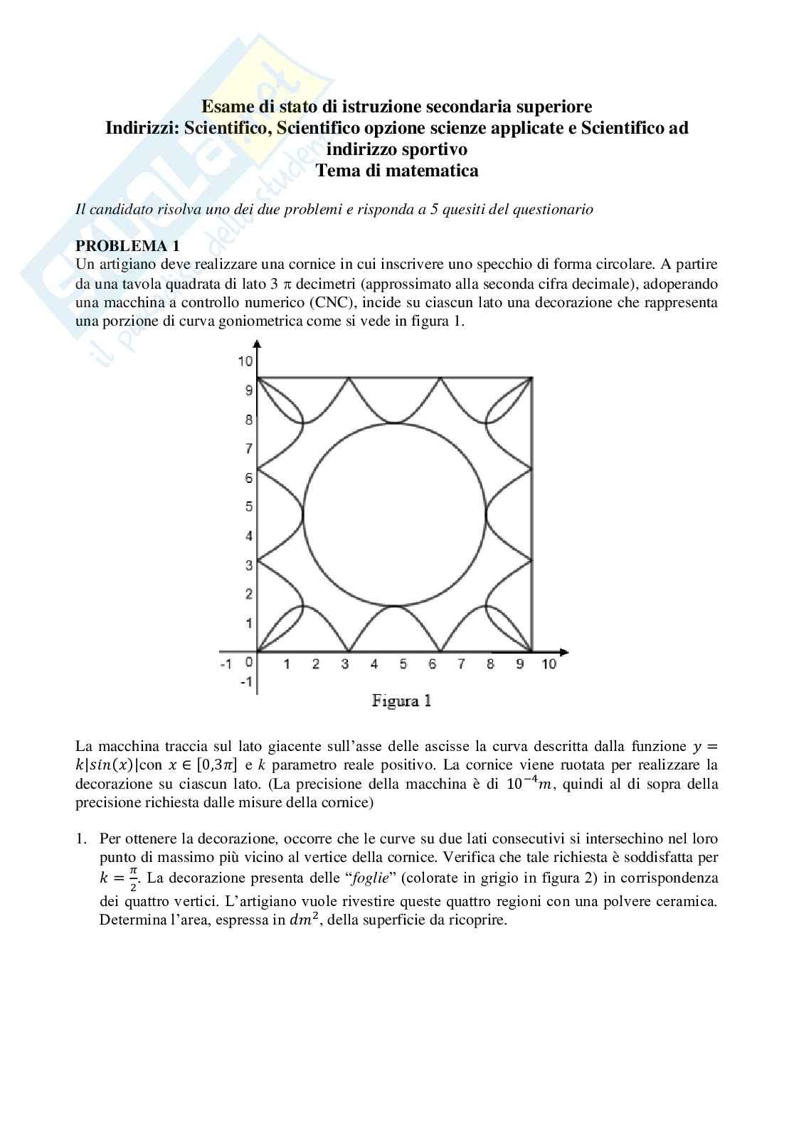 2018 Tema di matematica, sessione suppletiva (indirizzi: scientifico, scientifico opzione scienze applicate, scientifico a indirizzo sportivo) Pag. 1