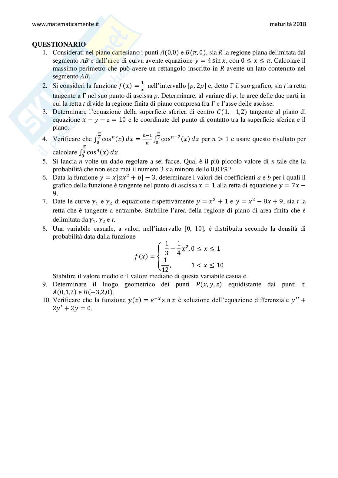 2018 Tema di matematica, sessione suppletiva (indirizzi: scientifico, scientifico opzione scienze applicate, scientifico a indirizzo sportivo) Pag. 16