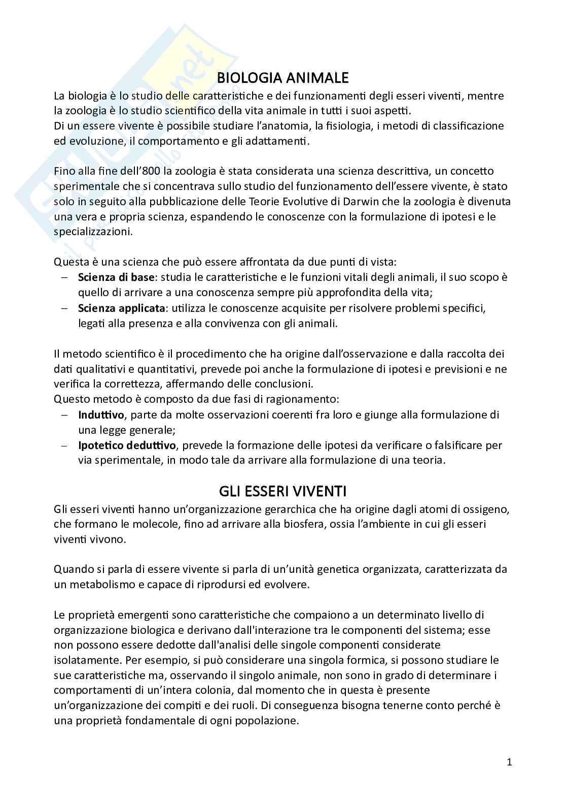 Biologia animale e zoologia Pag. 1