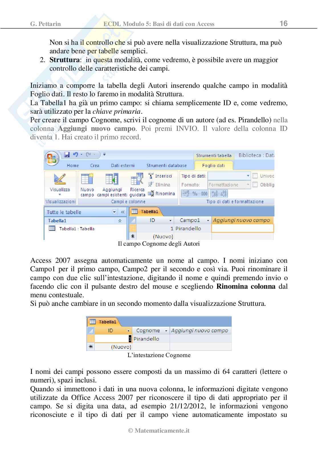 ECDL modulo 5: Basi di dati - Access (ebook) Pag. 16