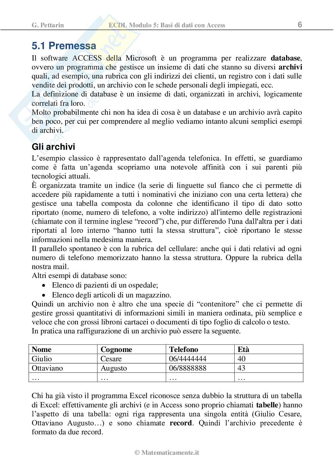 ECDL modulo 5: Basi di dati - Access (ebook) Pag. 6