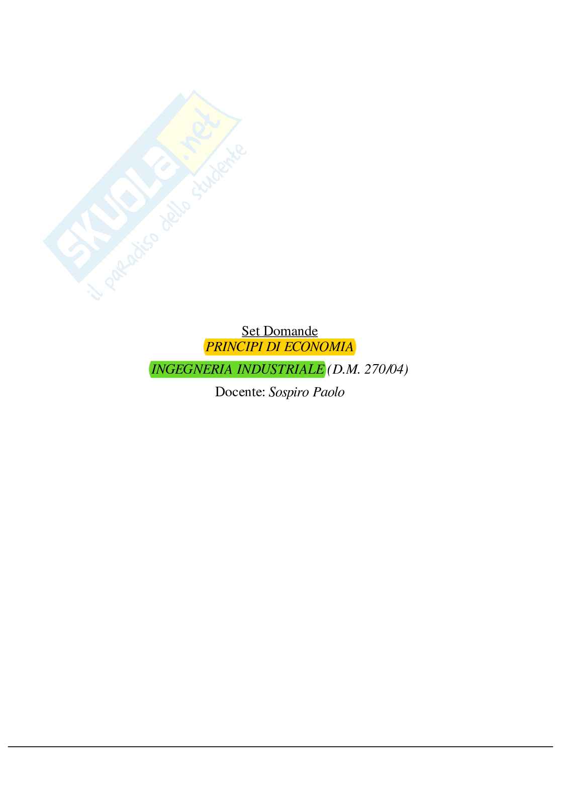Paniere completo di Principi di economia - Risposte multiple Pag. 2