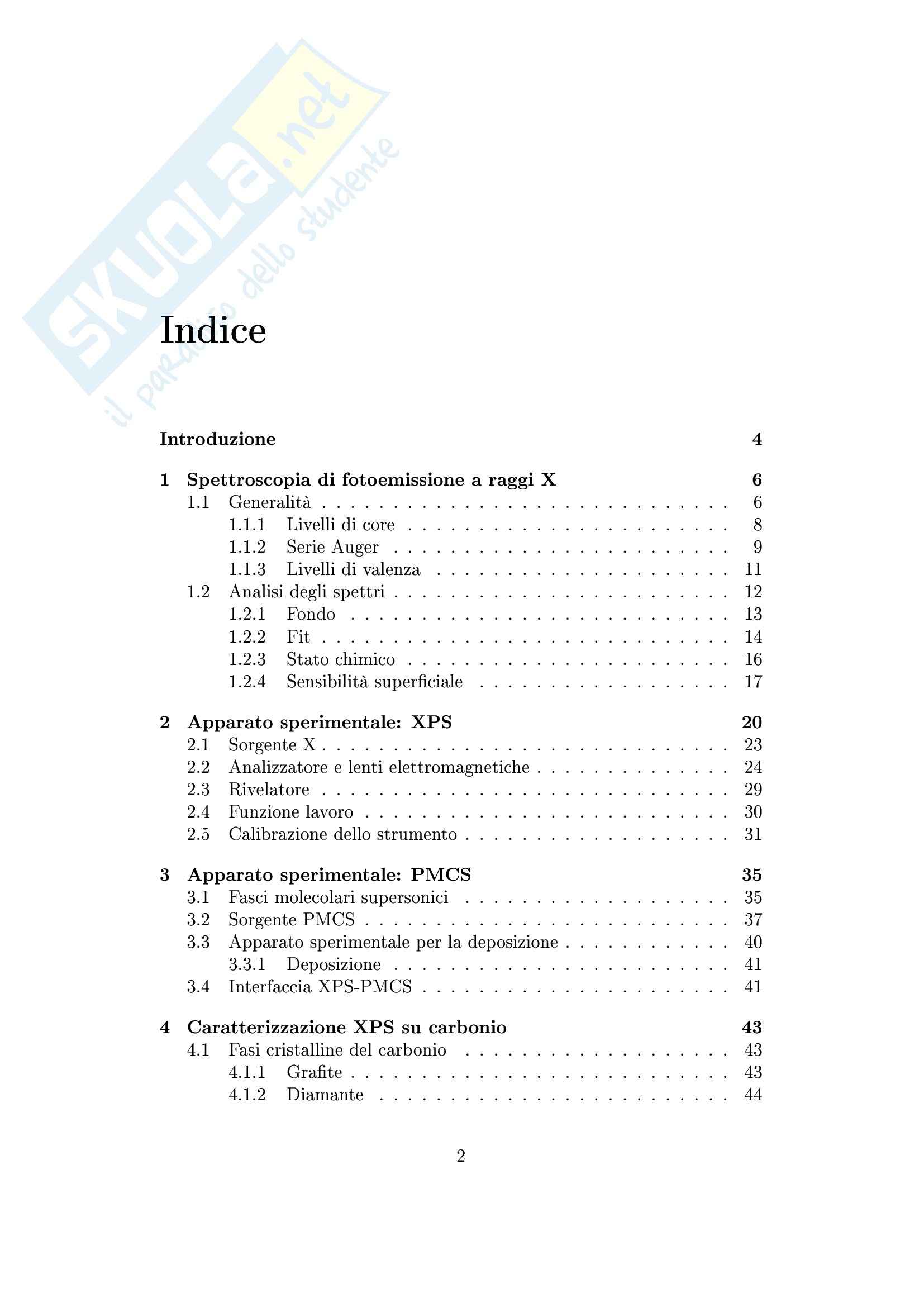 Tesi - Studio della struttura elettronica dei livelli profondi di fil di carbonio nanostrutturato depositati con fasci supersonici di cluster Pag. 2
