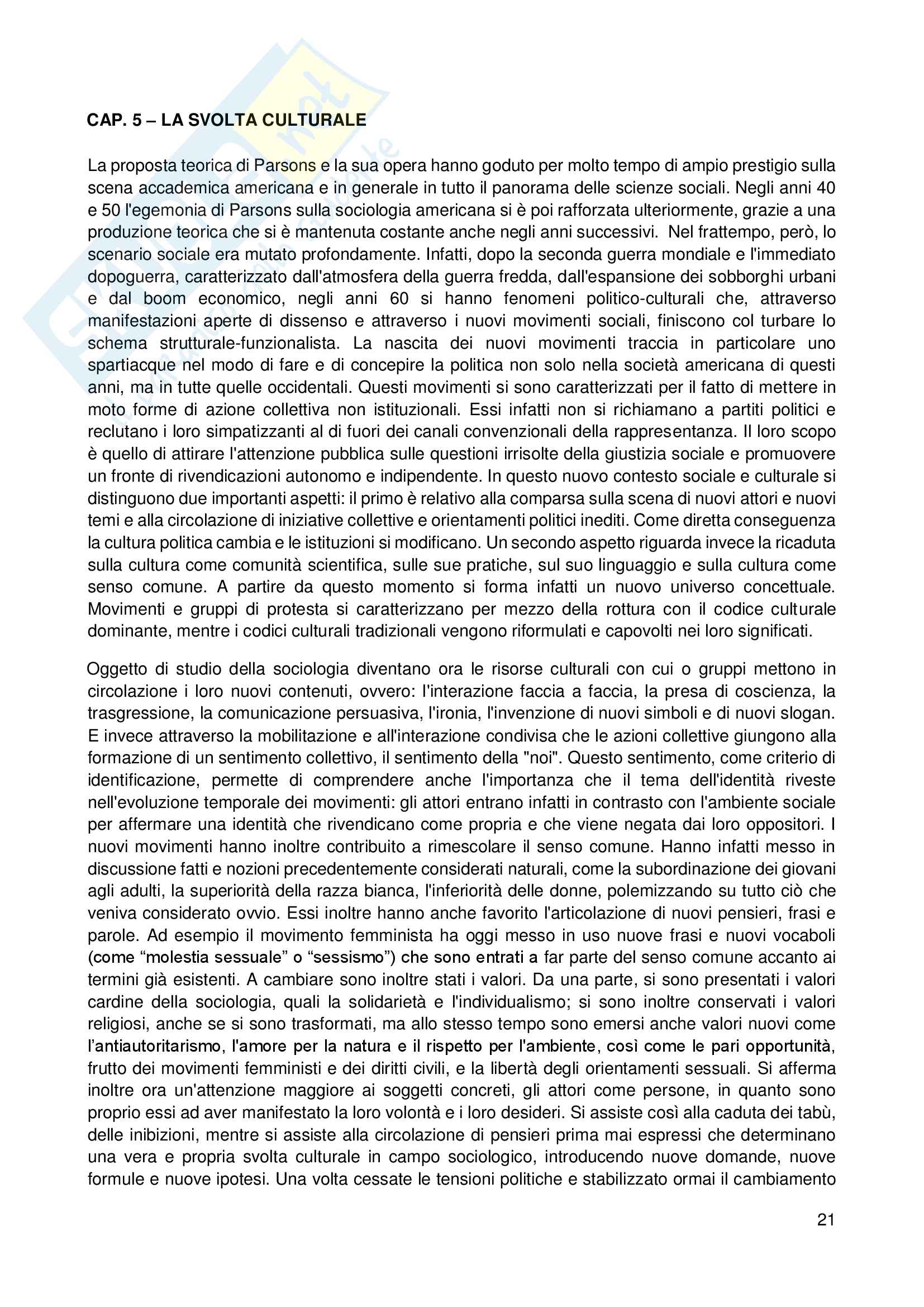 Riassunto esame Sociologia, prof. Scardigno, libro consigliato Il gioco della cultura: Attori, Processi, Prospettive di Piccone Stella, Salmieri Pag. 21