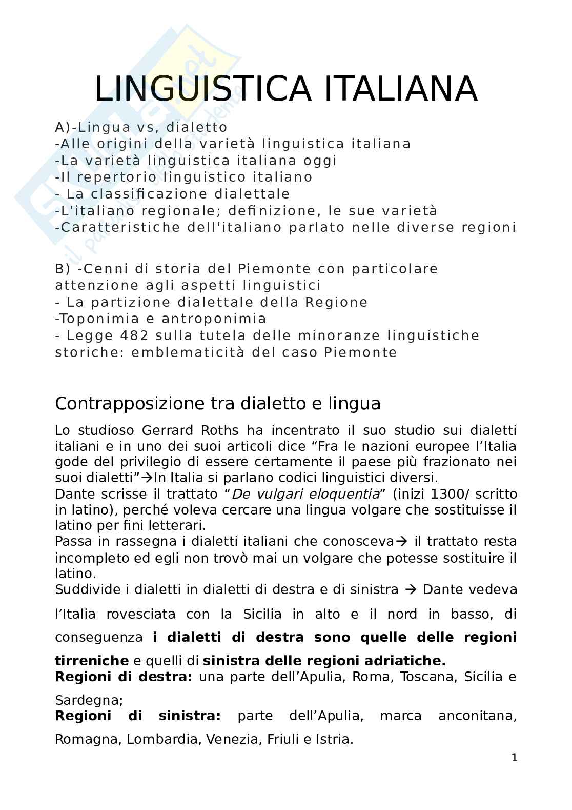Linguistica italiana Pag. 1