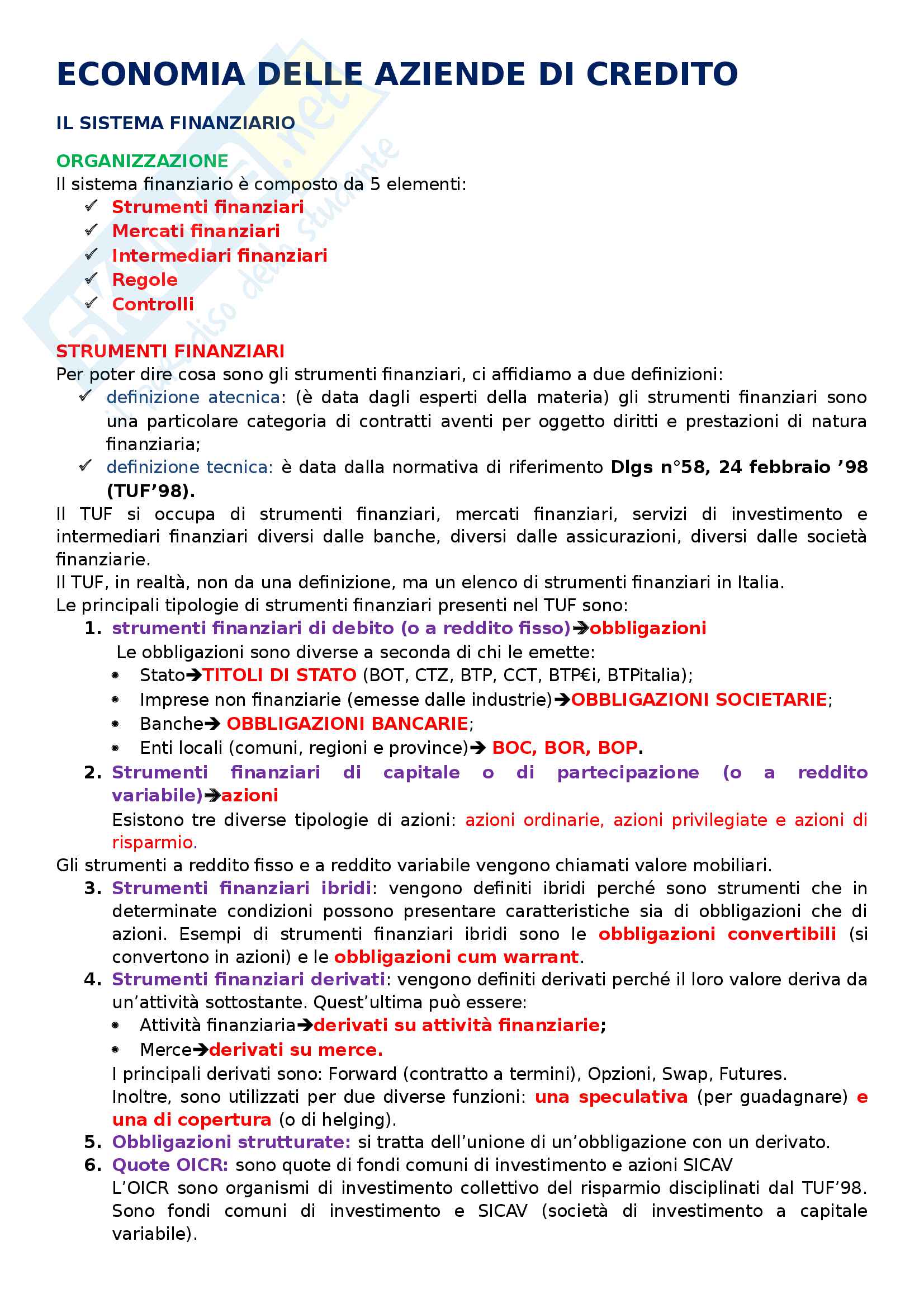 Economia delle aziende di credito Pag. 1