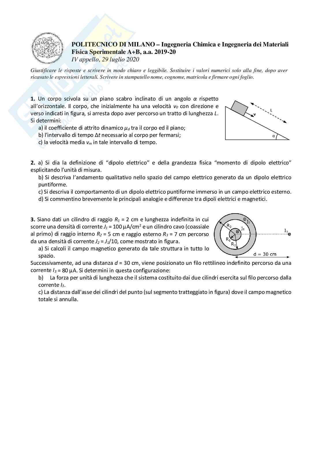 Tema d'esame risolto Fisica sperimentale Pag. 1