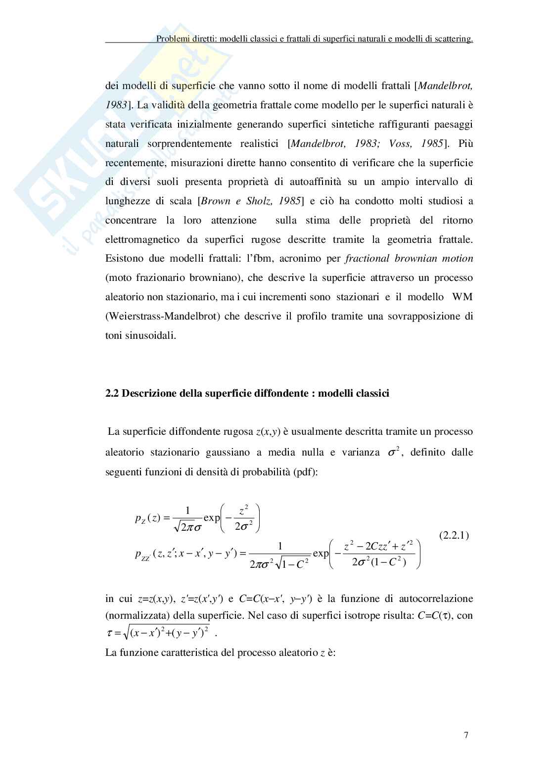 Inversione di parametri di superfici classiche e frattali da misure di campo diffuso Pag. 11