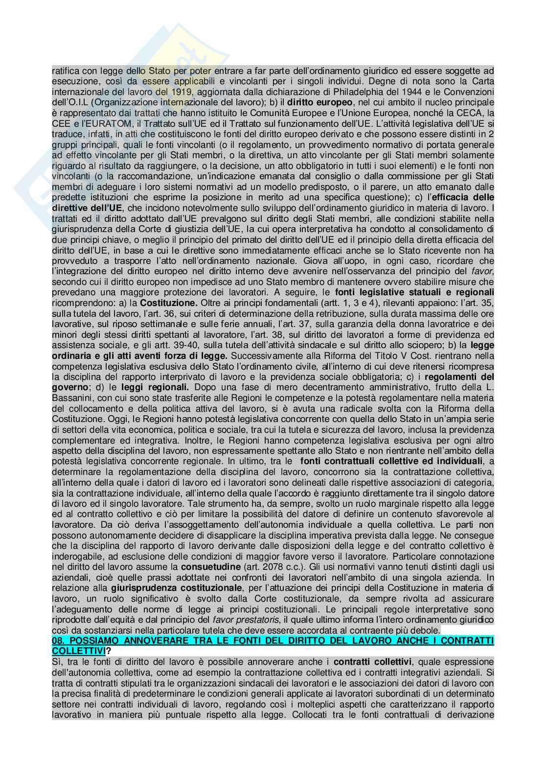 Paniere di Diritto del lavoro completo - Domande aperte e chiuse Pag. 2