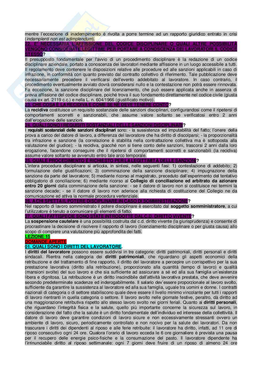 Paniere di Diritto del lavoro completo - Domande aperte e chiuse Pag. 31