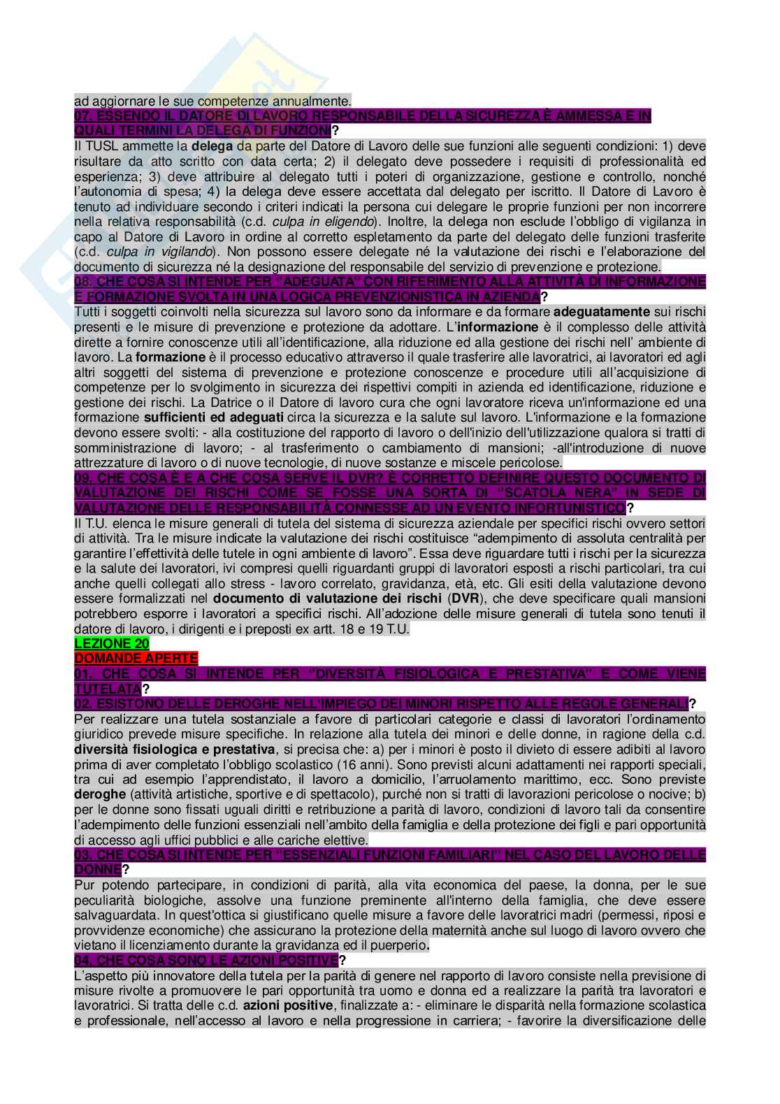 Paniere di Diritto del lavoro completo - Domande aperte e chiuse Pag. 41