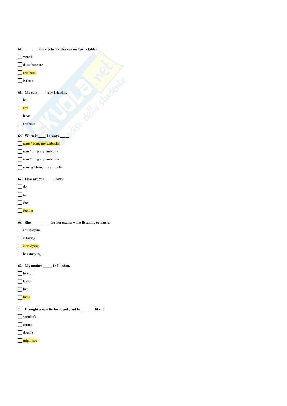Paniere Inglese - Risposte multiple - aggiornato (2026) Pag. 36