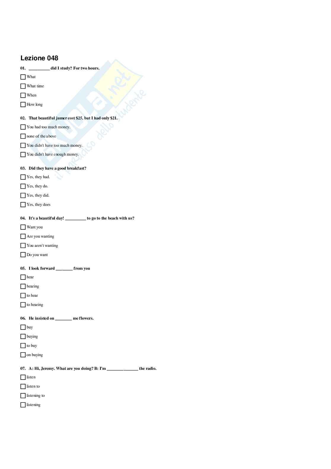 Paniere Inglese - Risposte multiple - aggiornato (2026) Pag. 41