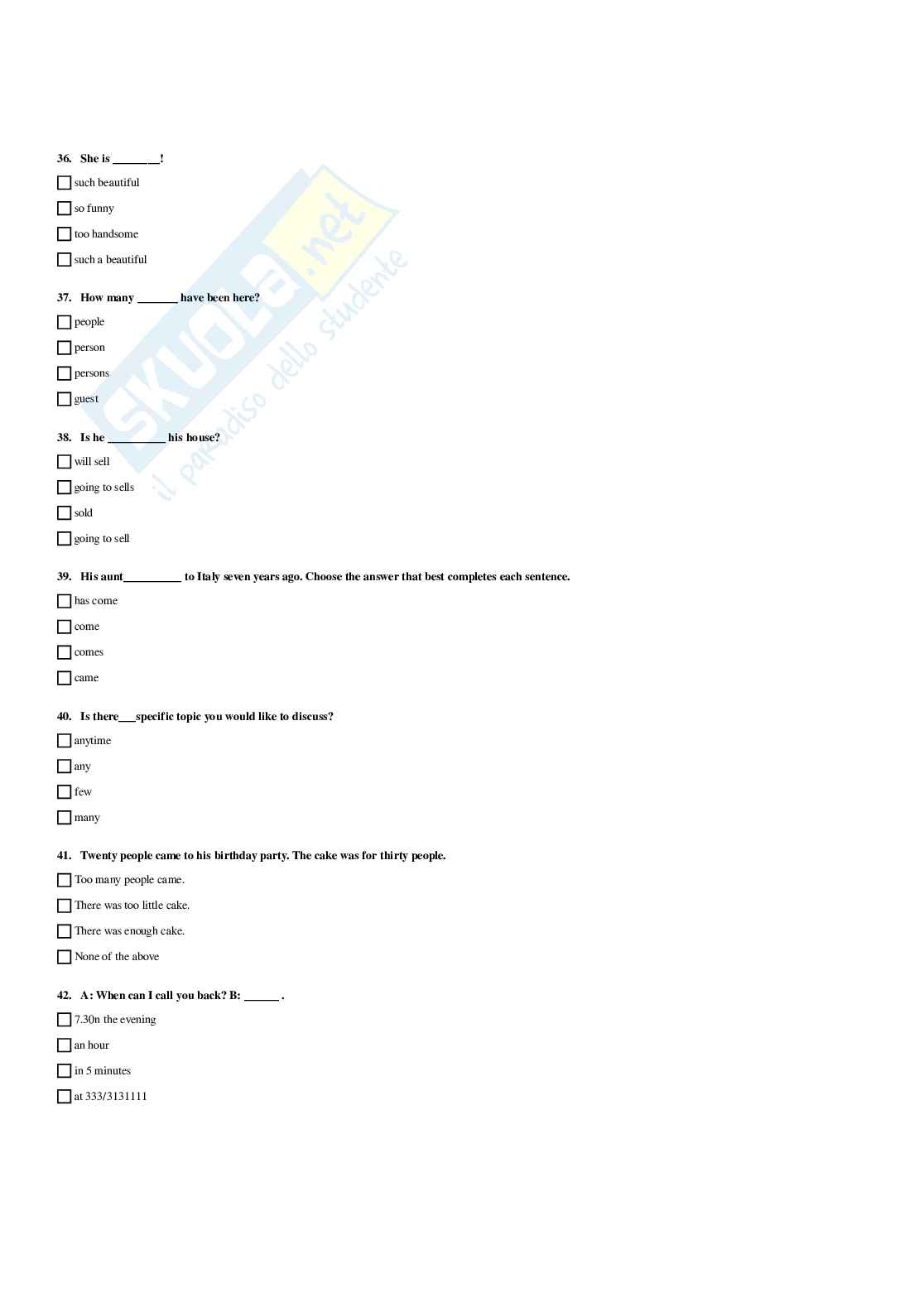 Paniere Inglese - Risposte multiple - aggiornato (2026) Pag. 46