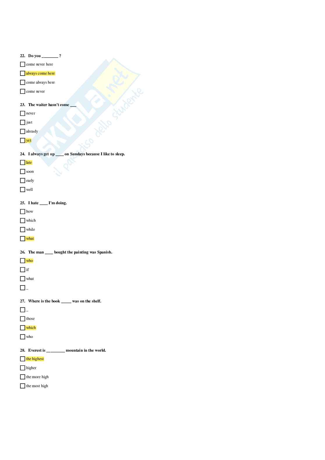 Paniere Inglese - Risposte multiple - aggiornato (2026) Pag. 6