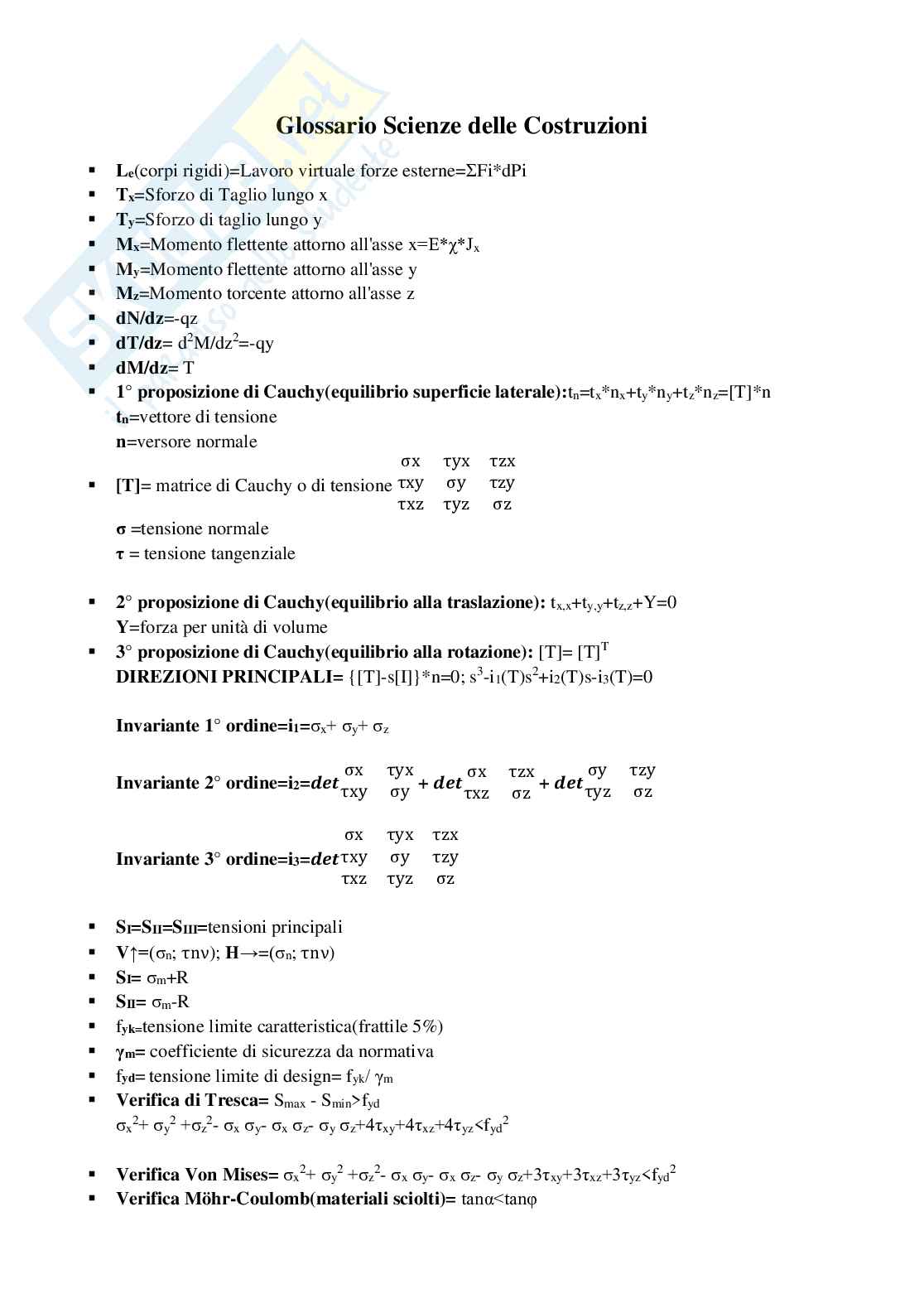 Glossario Scienza Delle Costruzioni