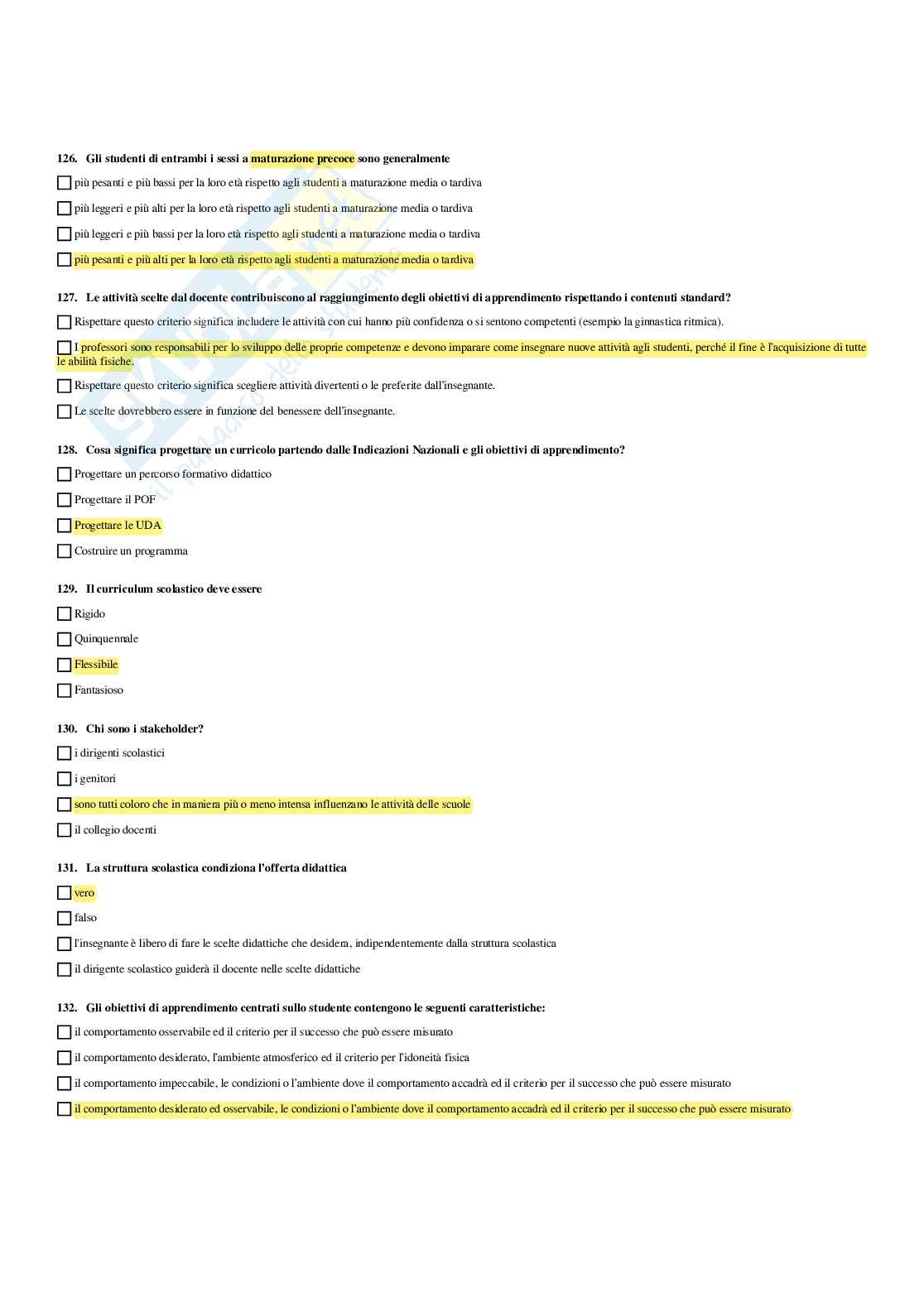 Paniere Attivita' motoria nella scuola secondaria - (2026) - Risposte multiple corrette Pag. 21