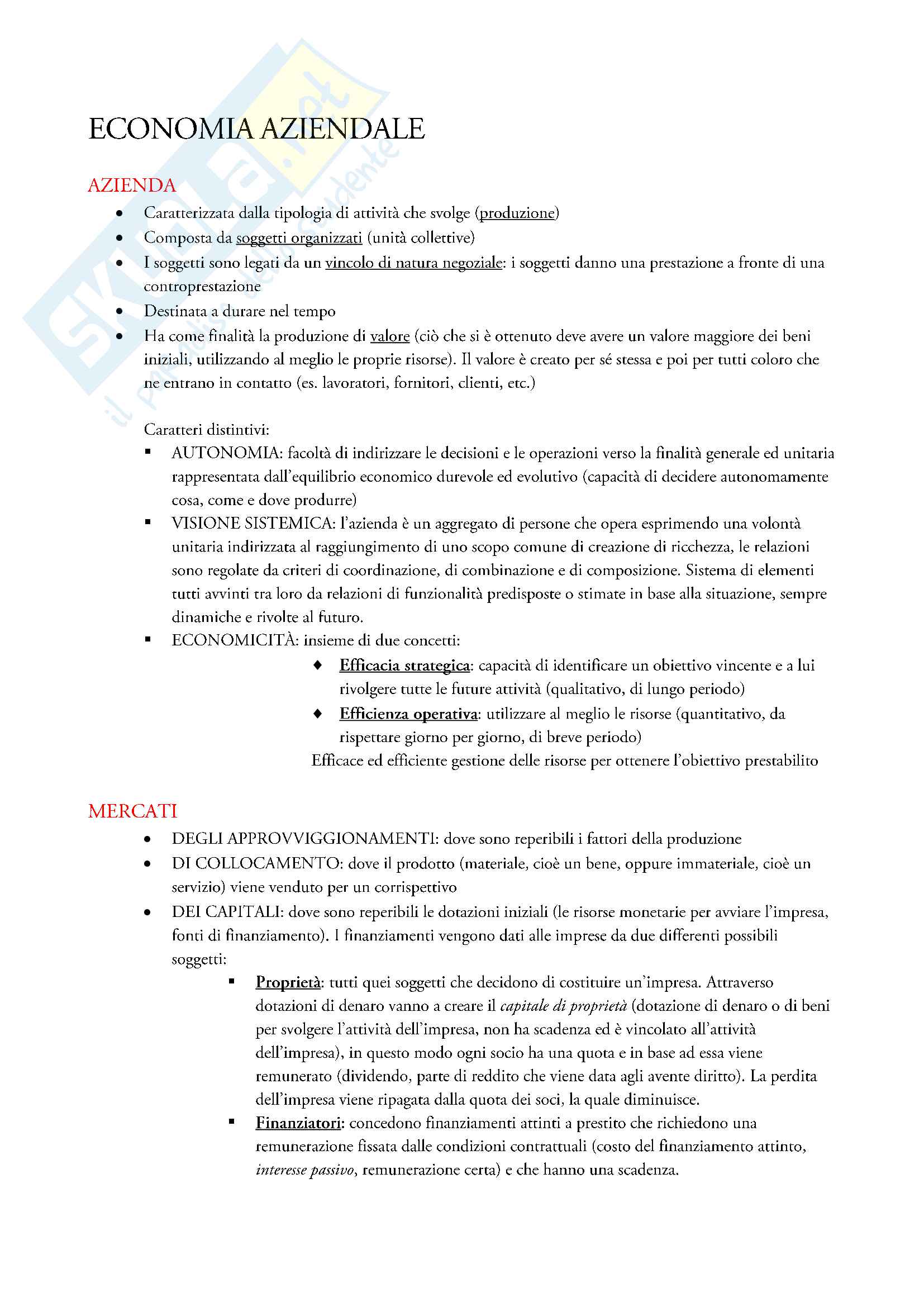 Riassunto Economia Aziendale-CLESE Pag. 1