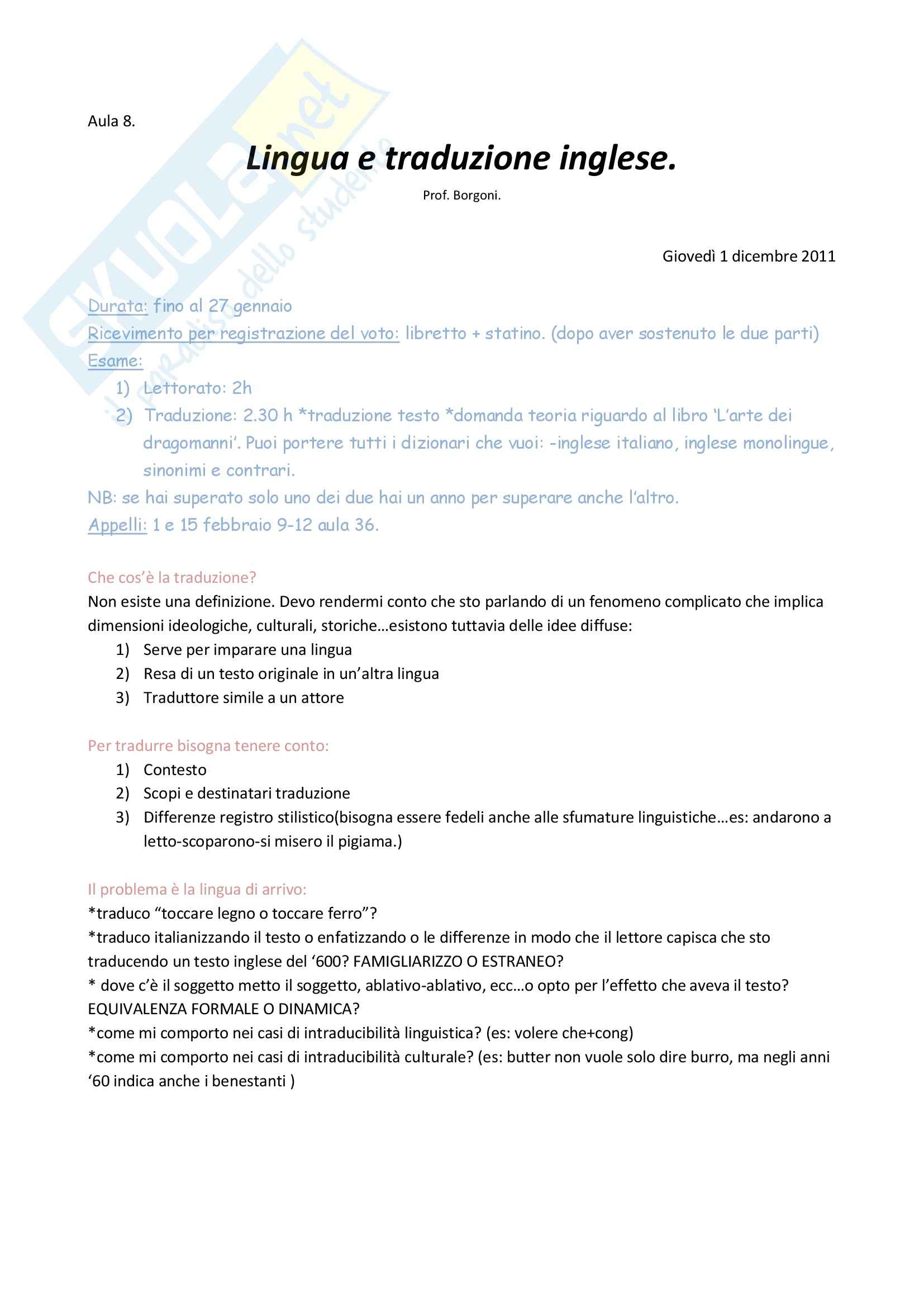 Lezioni Appunti Di Lingua E Traduzione Inglese