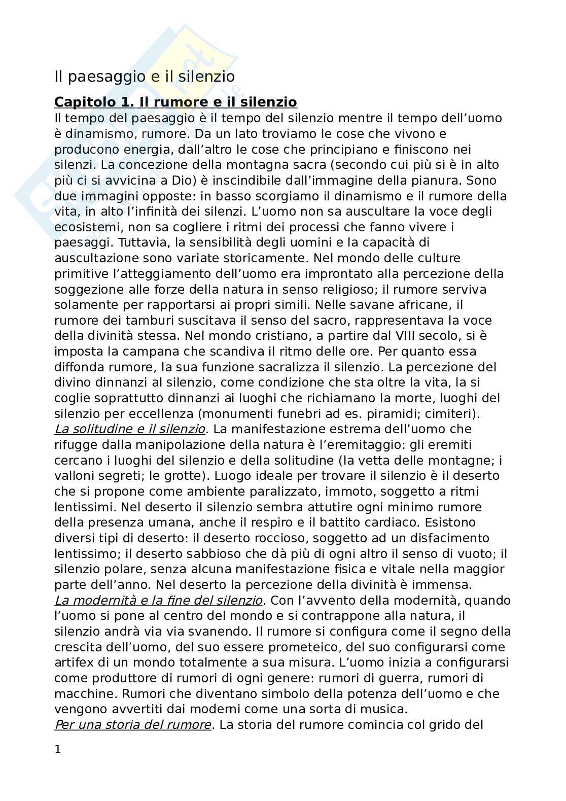 Riassunto esame Geografia culturale, prof Barilaro, libro consigliato Il paesaggio e il silenzio, Turri Pag. 1