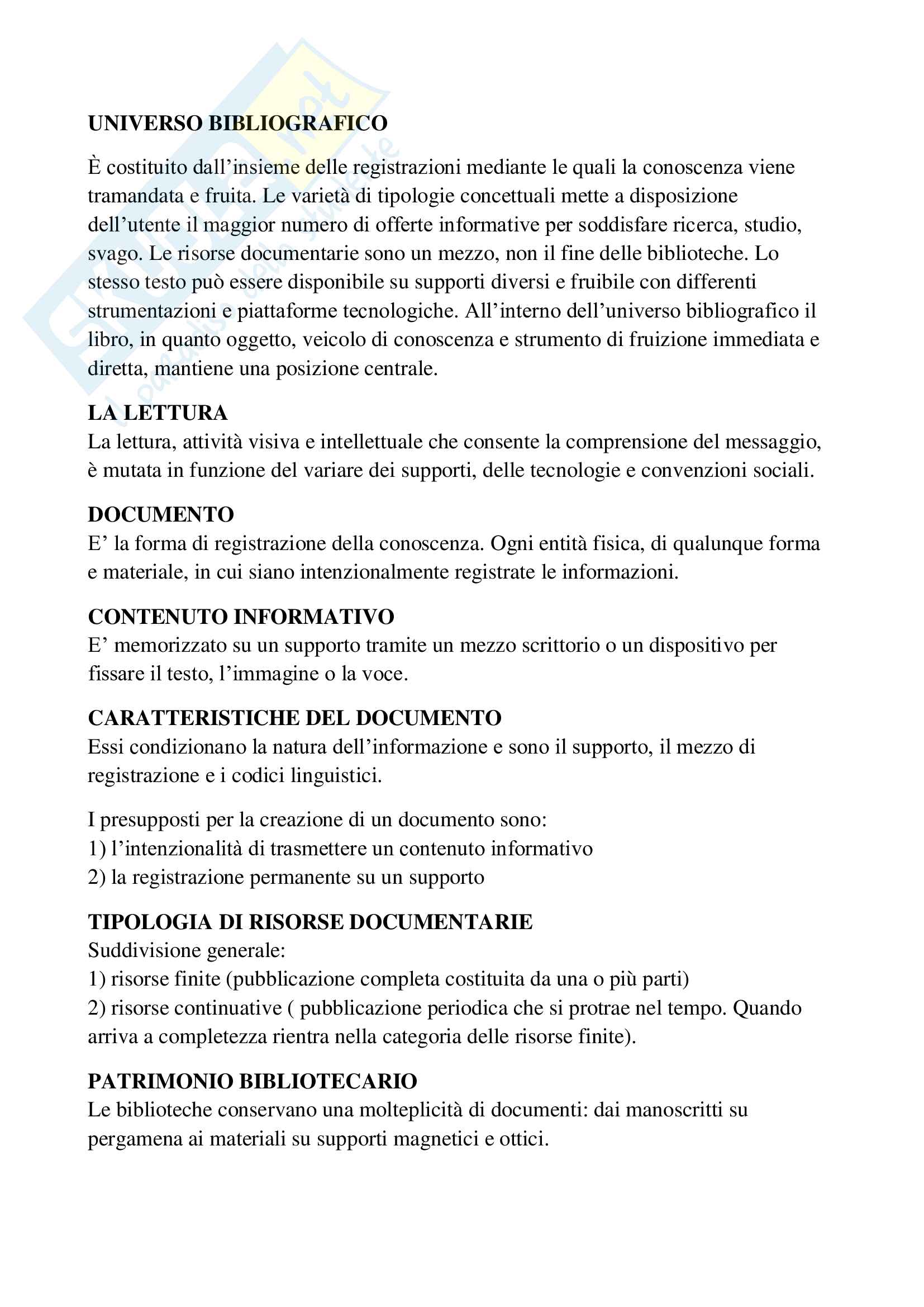 Appunti di Scienze della Biblioteca e dell' Informazione Pag. 1